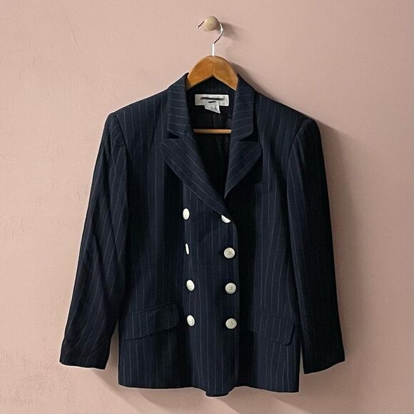 Vintage Jones New York Navy Striped Petite Sized Blazer Size 8P EUC - Picture 11 of 13